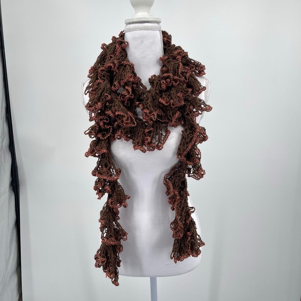 Y2K Forest Fairy Handmade Crotchet Knit Scarf Whimsy Goblin Ruffle Eclectic Fall